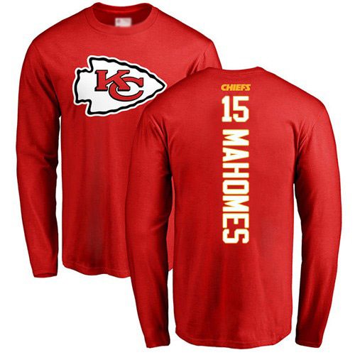 Men Kansas City Chiefs #15 Mahomes Patrick Red Backer Long Sleeve T-Shirt->kansas city chiefs->NFL Jersey